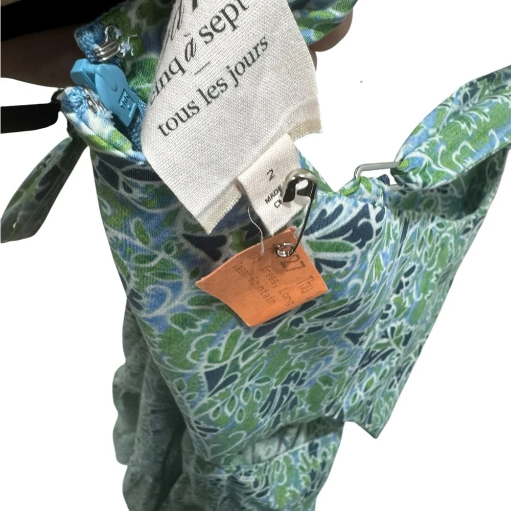 CINQ À SEPT Davian Cut Out Blue Green Knotted Midi Dress, Size 2